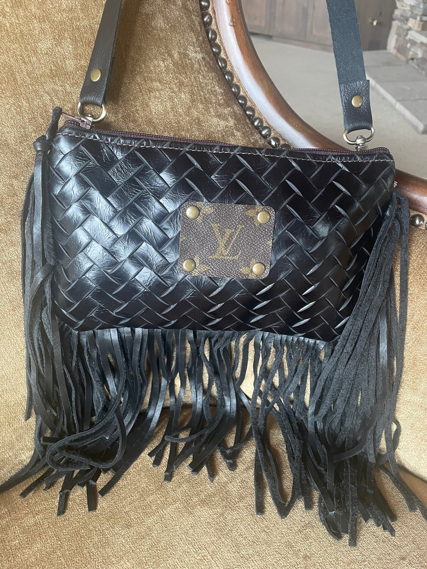 Upcycled Beautiful Crossbody with Woven Pattern Leather