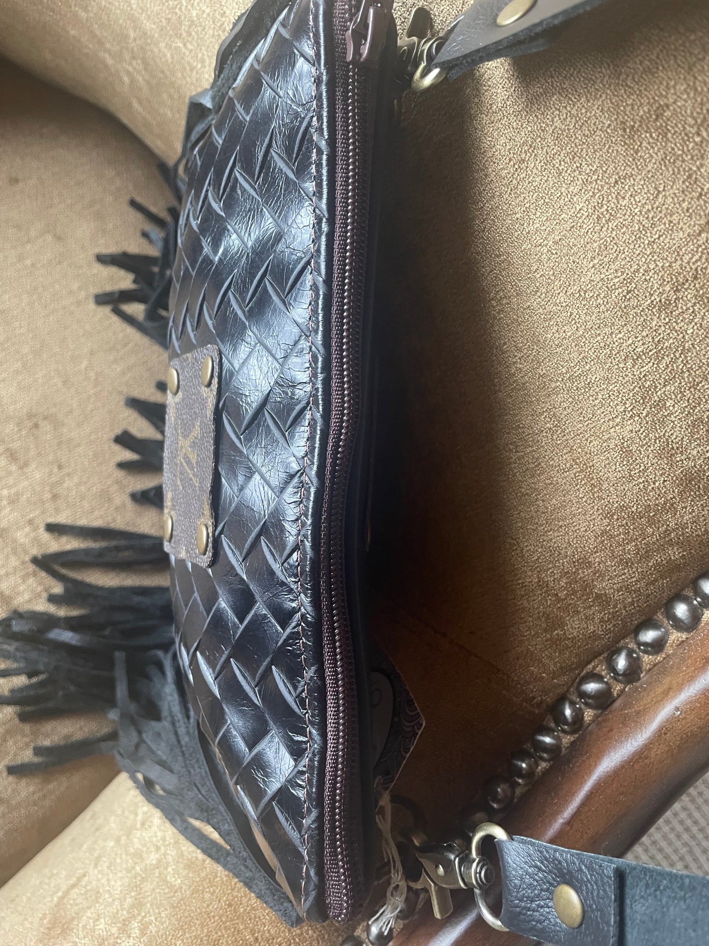 Upcycled Beautiful Crossbody with Woven Pattern Leather