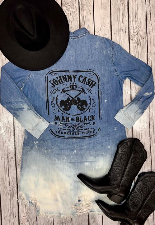 Johnny Cash "Man in Black" Vintage Denim Dress