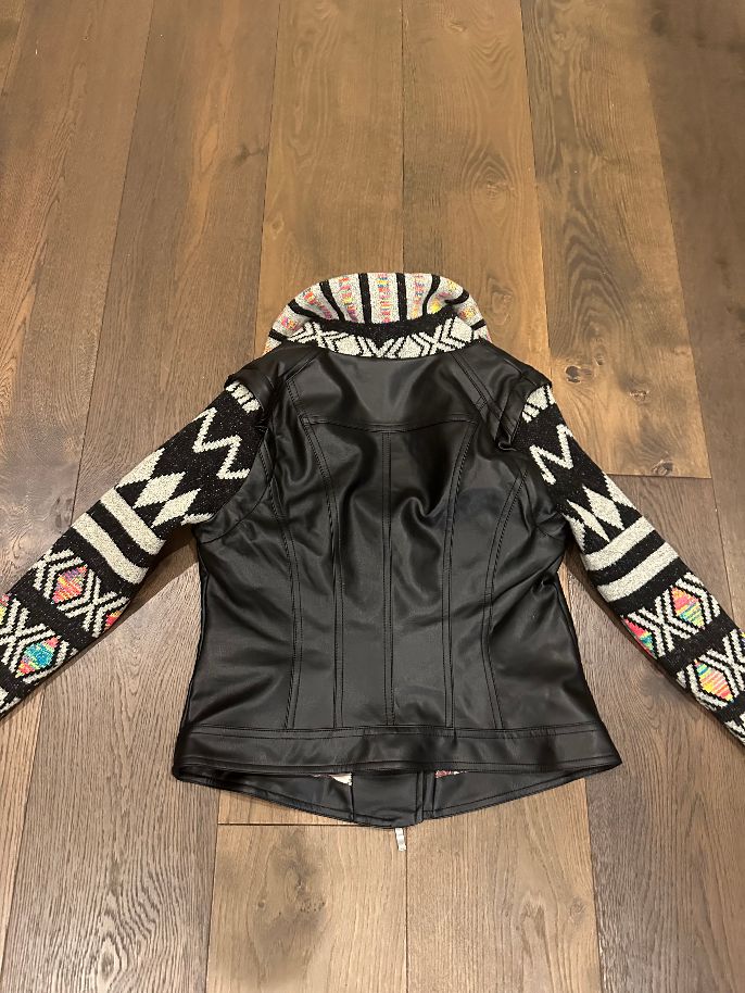 Leather Jacket with Aztec Print Accents