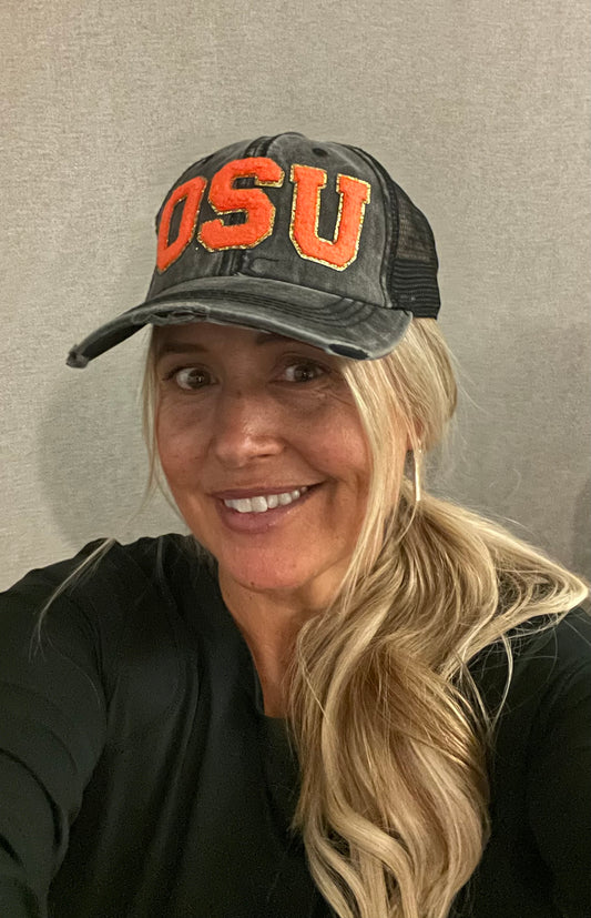 OSU  Distressed Hat in Light Black