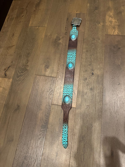 Authentic Italian Leather Belt: Handcrafted in America with Turquoise Accents and Conchos