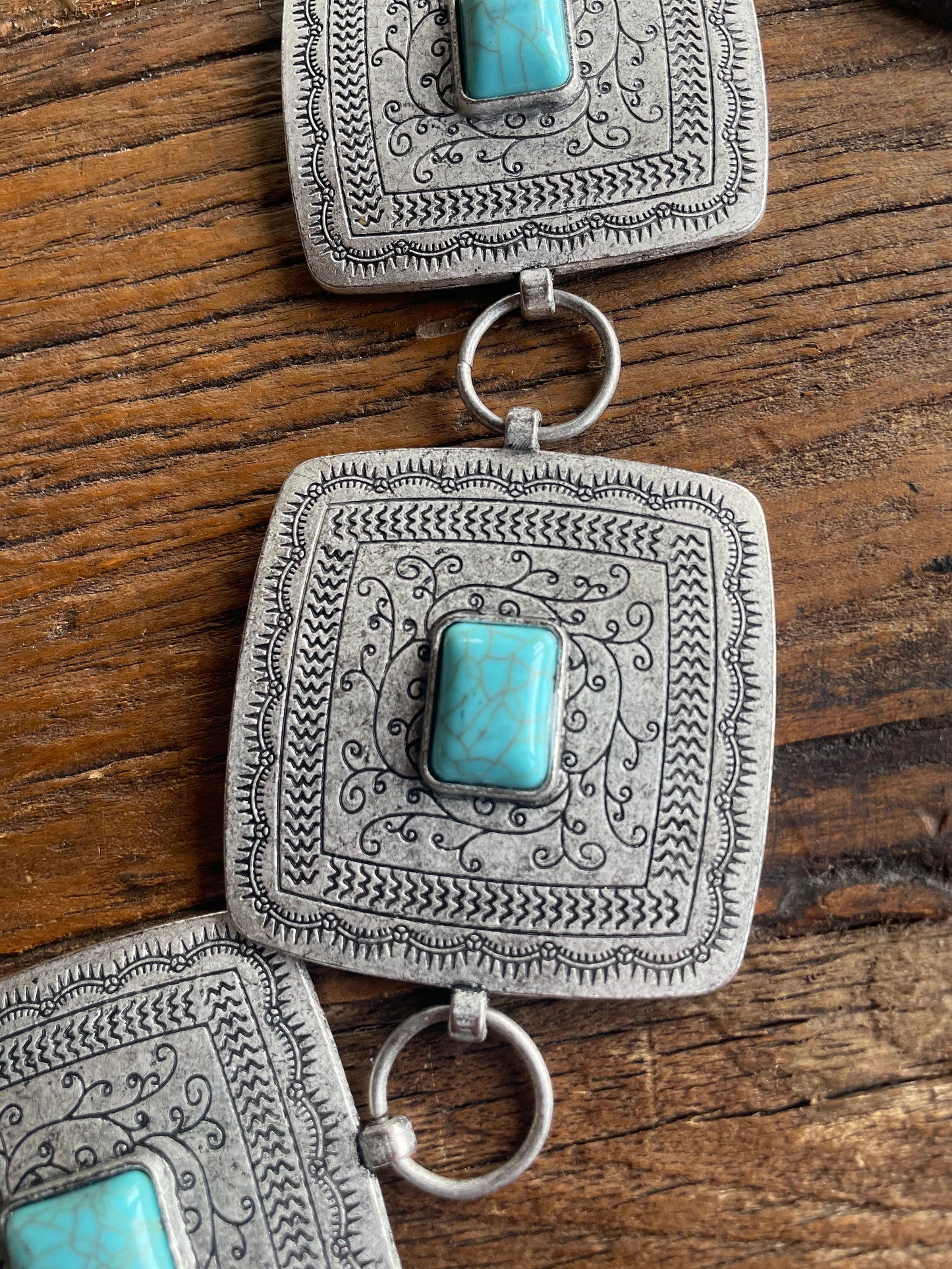 Squared Concho Belt with Turquoise colored accent