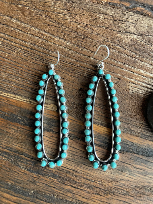 Turquoise beaded with Sterling Silver Drop Earrings