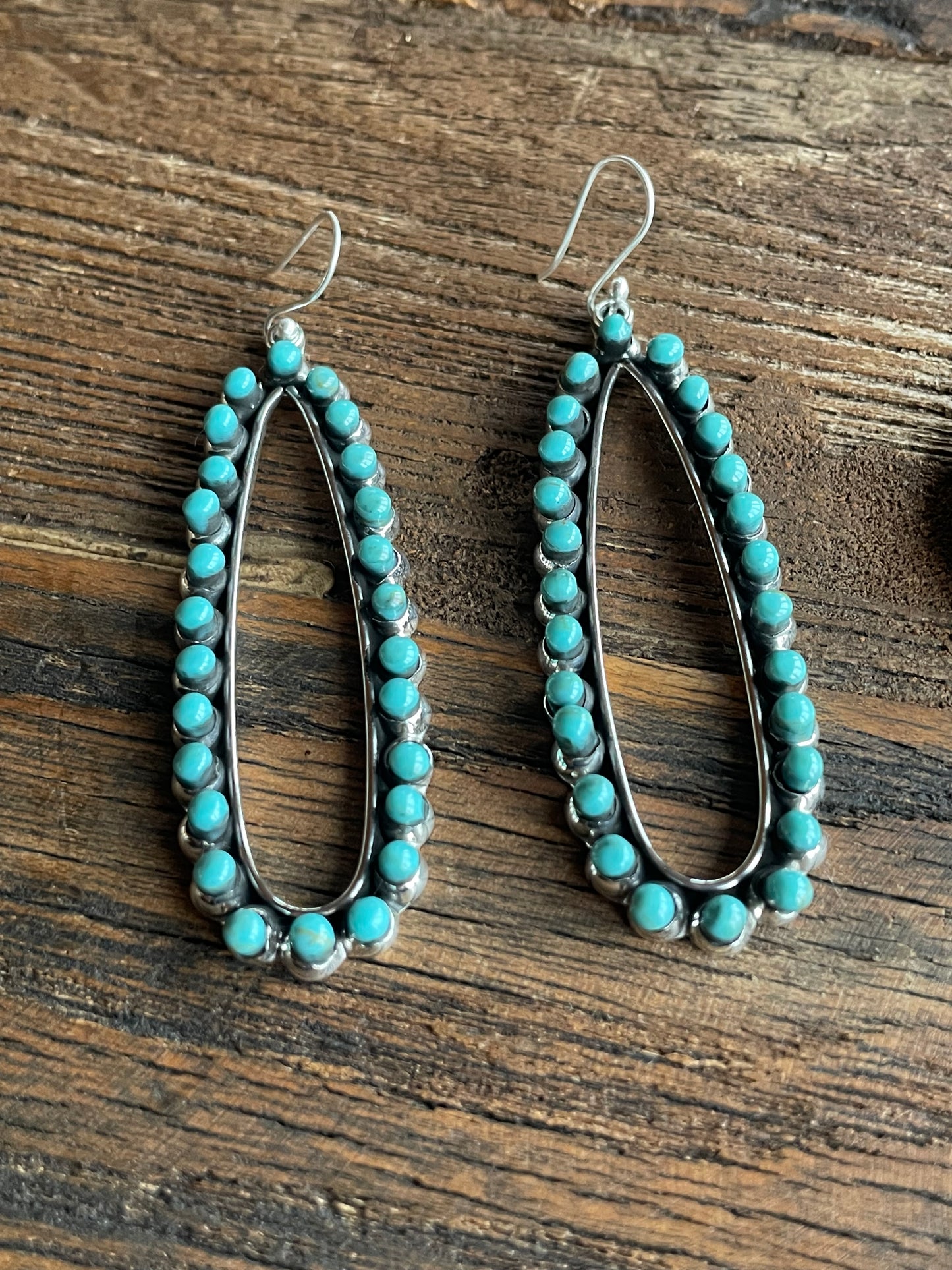 Turquoise beaded with Sterling Silver Drop Earrings