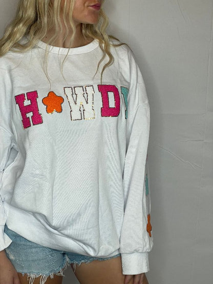 Howdy Sweatshirt with Bright Pops of Color