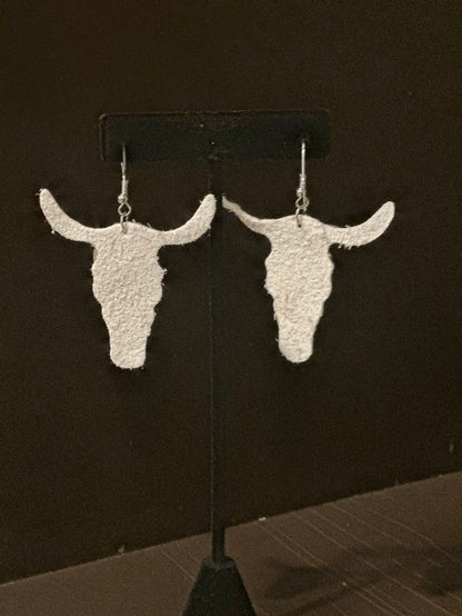 Cowhide Steer Head Earrings with Cactus Charm