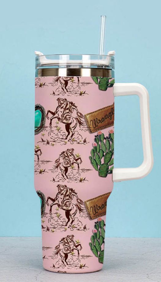 40 oz. Stainless Tumbler in Pink Cowgirl Print and Catcus