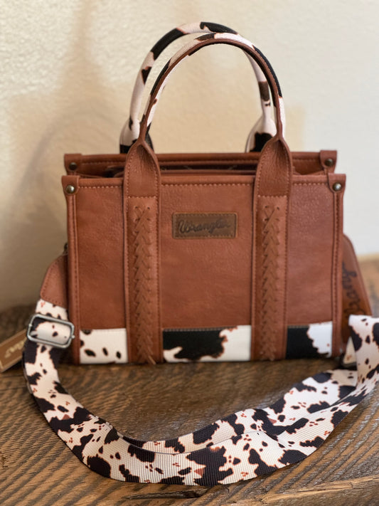 Wrangler Whipstitch crossbody tote brown cow