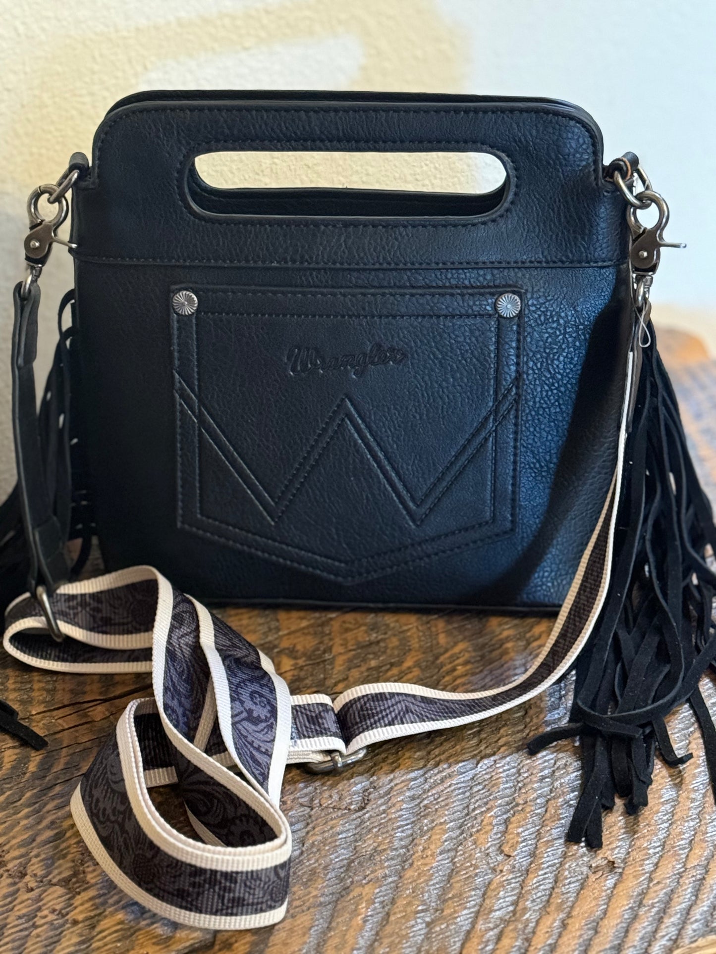 Wrangler Boot Stitched Crossbody Purse in Black