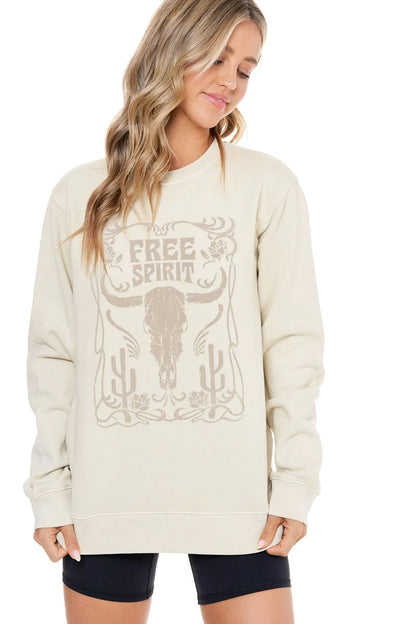 Free Spirit Longhorn Vintage Graphic Oversized Sweatshirt