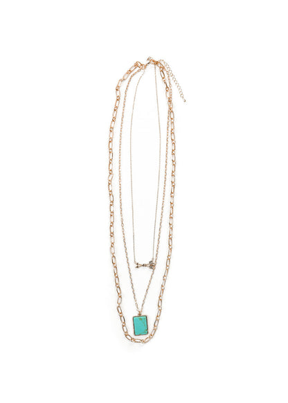 West & Co. 24" Layered Gold Chain Necklace with Arrows & Turquoise Bar