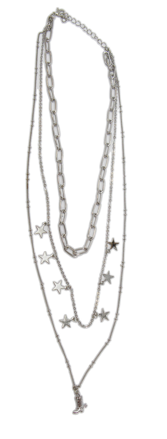 West & Co. Triple Layered Sliver Chain, Stars and Cowboy Boots Necklace