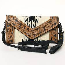 American Darling Hand Tooled Genuine Leather with Saddle Blanket Crossbody Purse 906K