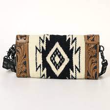 American Darling Hand Tooled Genuine Leather with Saddle Blanket Crossbody Purse 906K