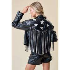 Faux Leather Star Moto Jacket