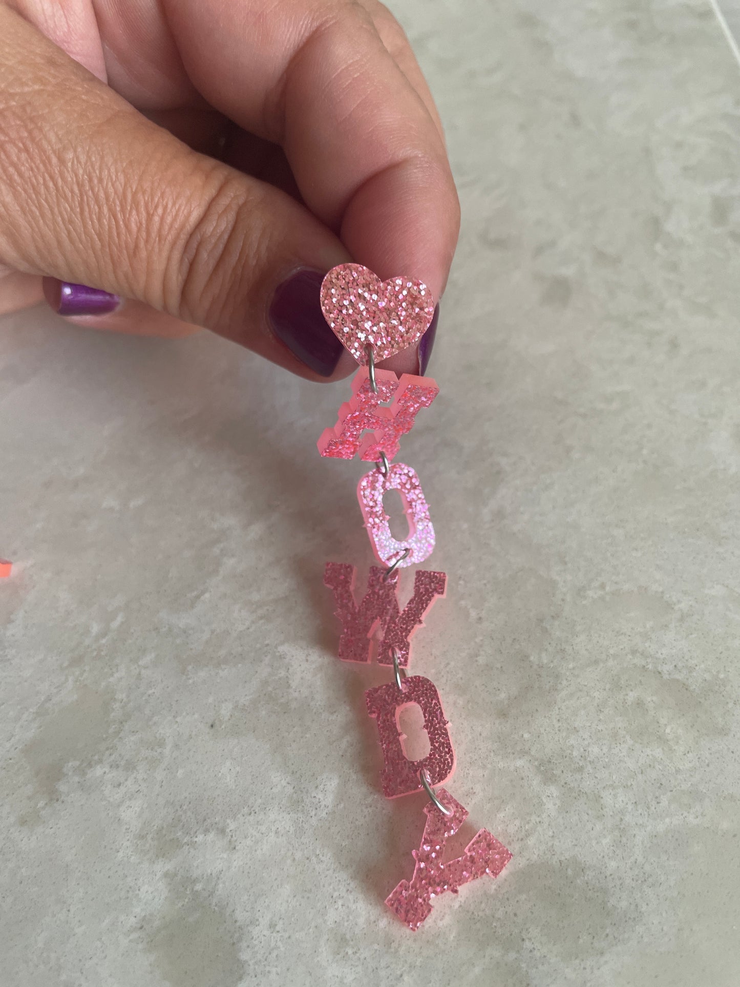 Sparkly Pink HOWDY Earrings