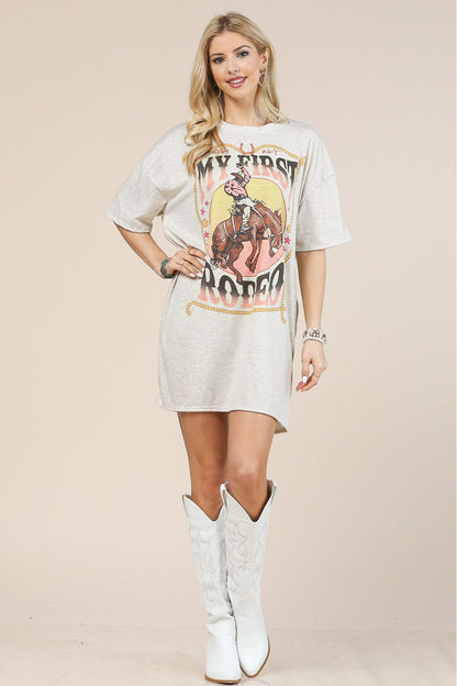 "My First Rodeo" Graphic  Shirt Dress