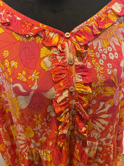 Orange & Coral Printed Rayon Challie Dress
