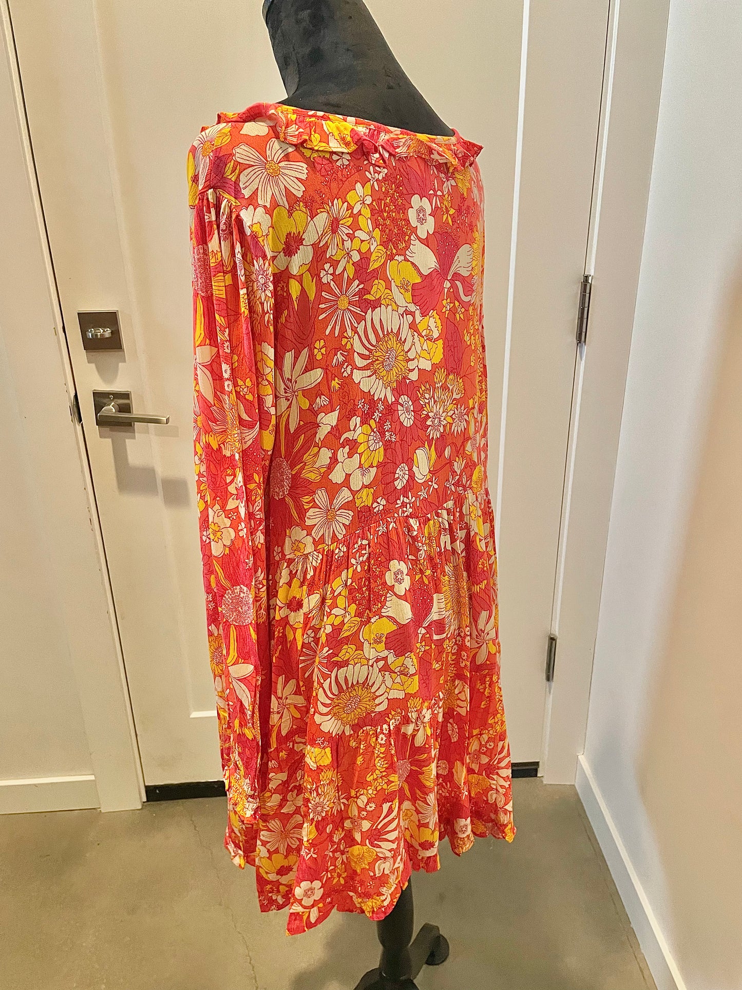 Orange & Coral Printed Rayon Challie Dress