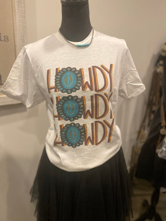 HOWDY  HOWDY  HOWDY   Rhinestone Embellished T-Shirt