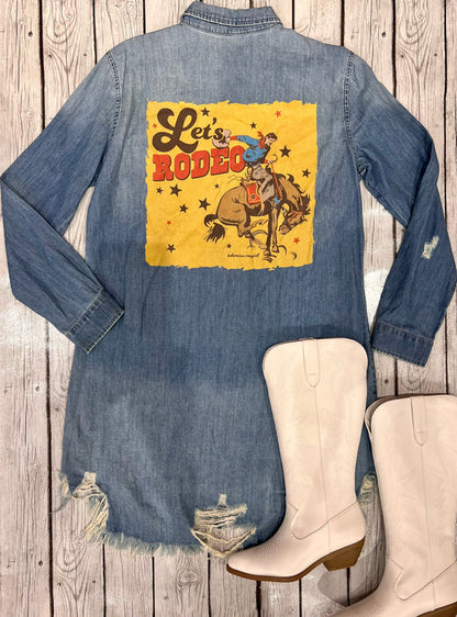 Let's Rodeo Bronco" Vintage Graphic Denim Dress