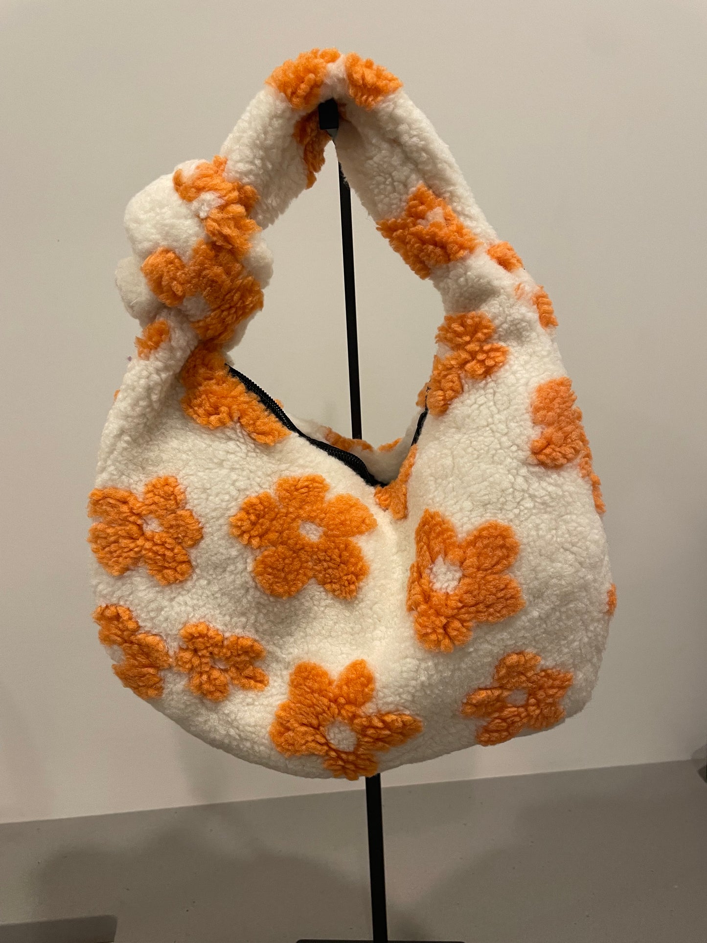 Orange Flower Sherpa Bag