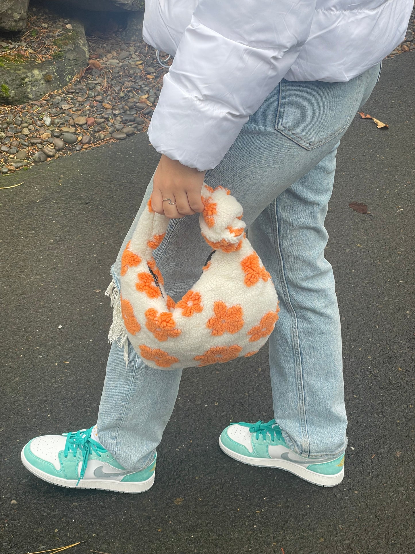 Orange Flower Sherpa Bag