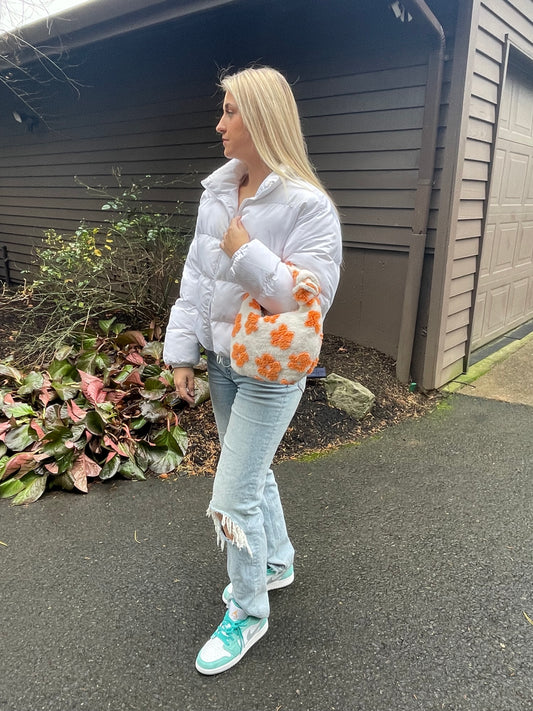 Orange Flower Sherpa Bag