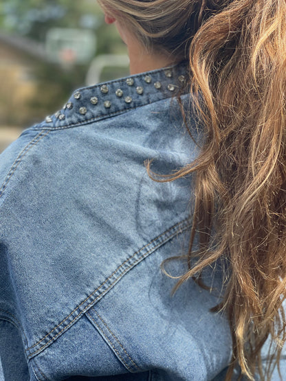 Jean Jacket with Rhinestone Embellishments ~ "Silver Bullet"