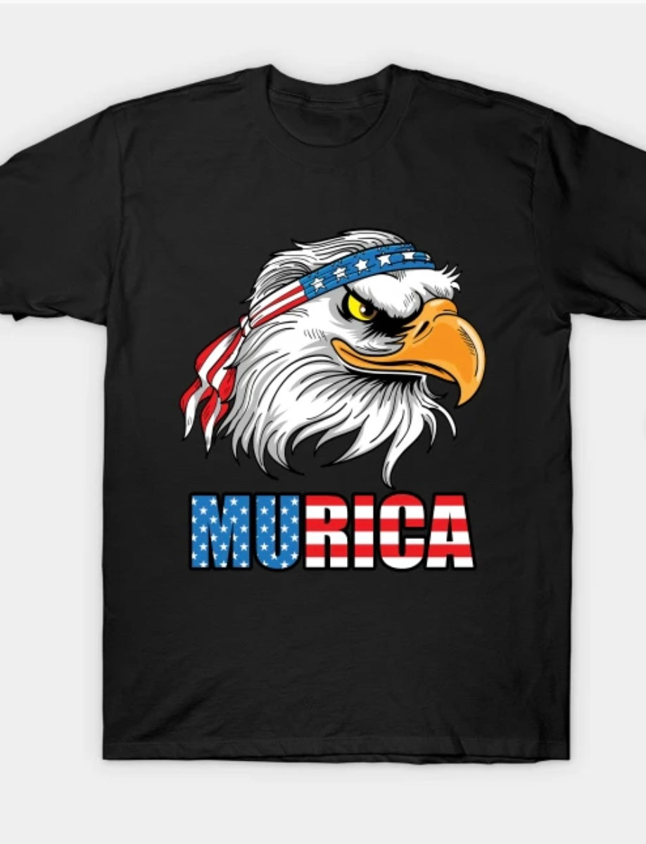 "Murica" Patriotic Bald Eagle Graphic Tshirt UNISEX Black