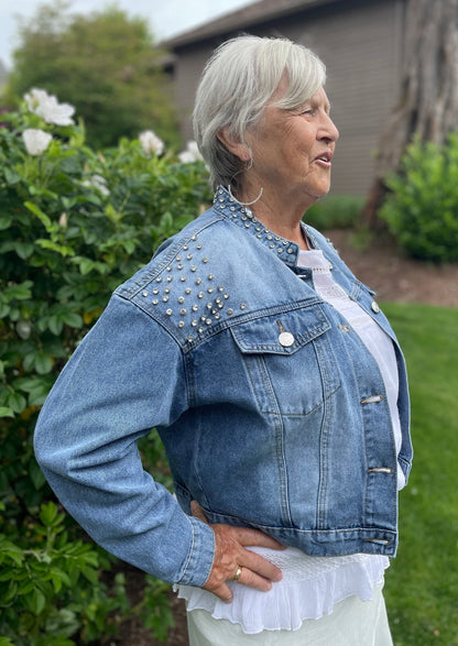 Jean Jacket with Rhinestone Embellishments ~ "Silver Bullet"