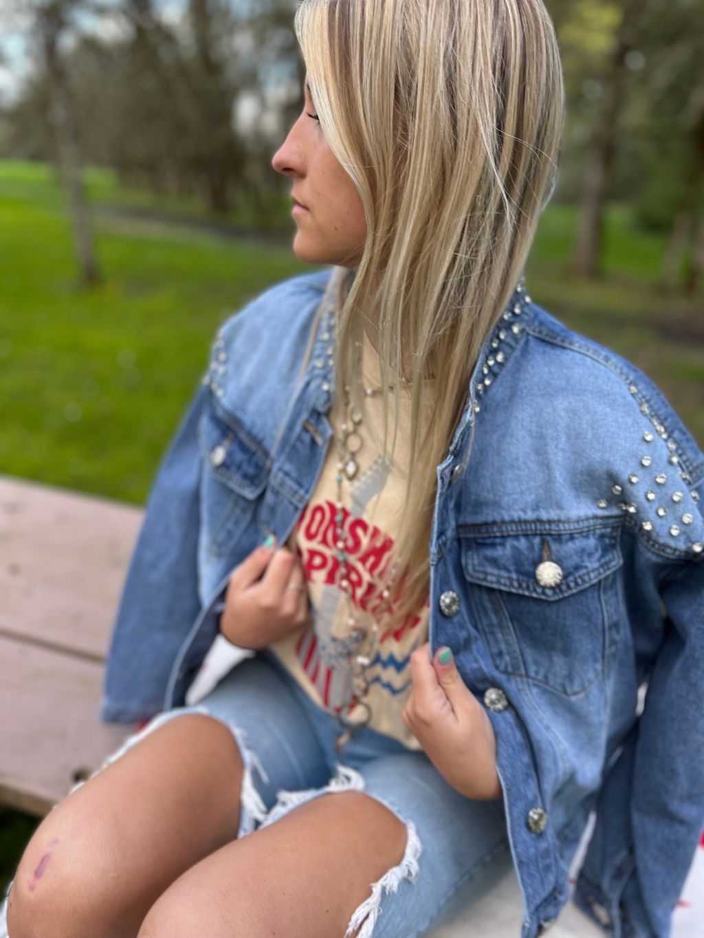 Jean Jacket with Rhinestone Embellishments ~ "Silver Bullet"