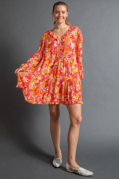 Orange & Coral Printed Rayon Challie Dress