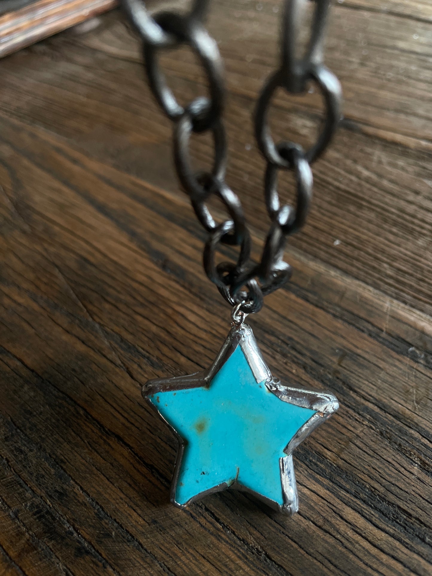 Turquoise Blue Star Necklace with silver edges